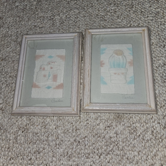 Vintage Figi Graphics hand cast paper set of 2 southwestern theme framed artwork - Picture 3 of 12